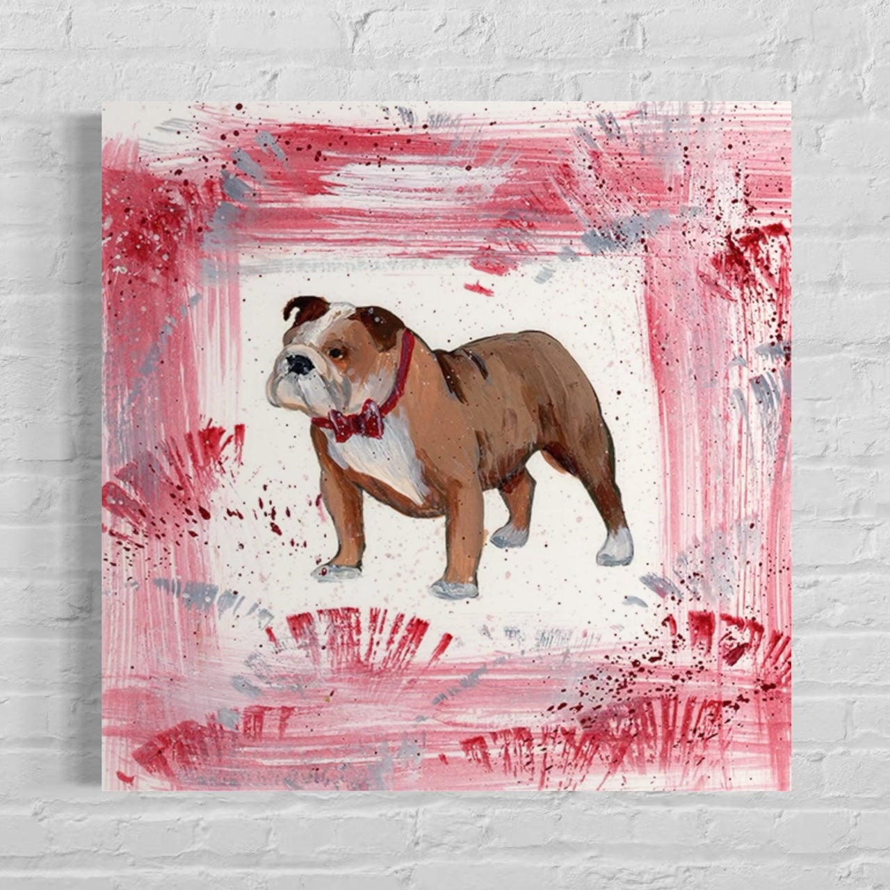Mississippi State University Mascot Canvas Print with red, gray and white background on painted brick wall