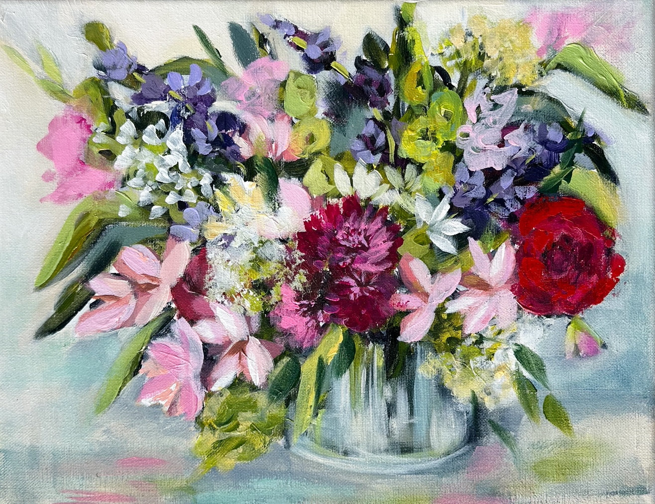 Colorful floral bouquet in a vase.