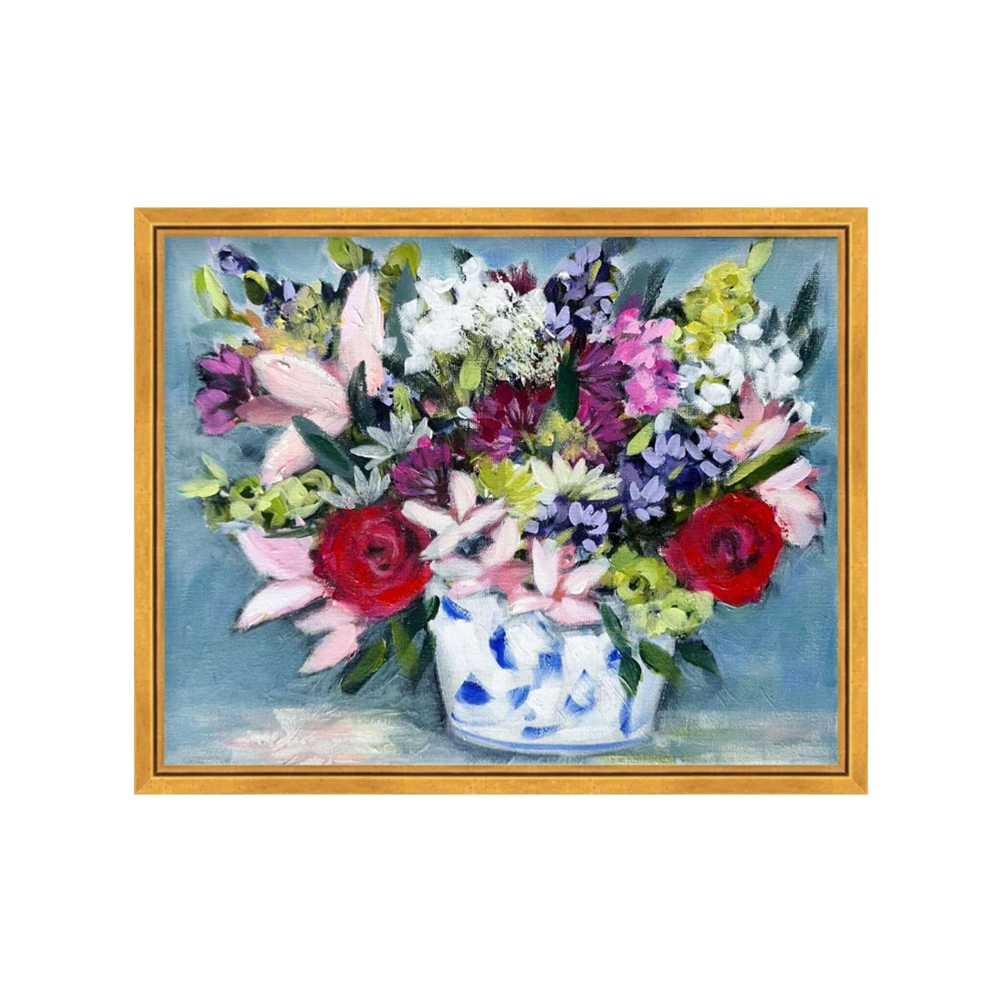 Thrive floral painting in blue and white vase