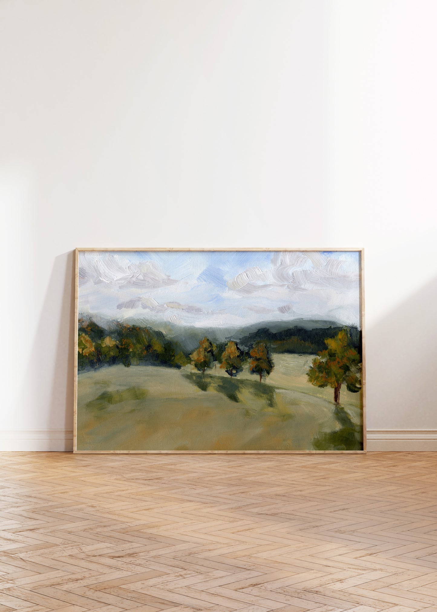 Autumn pasture landscape painting mock-up