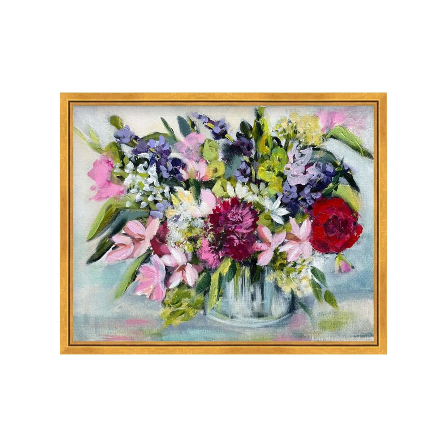 Blossom painting of colorful flowers in vase