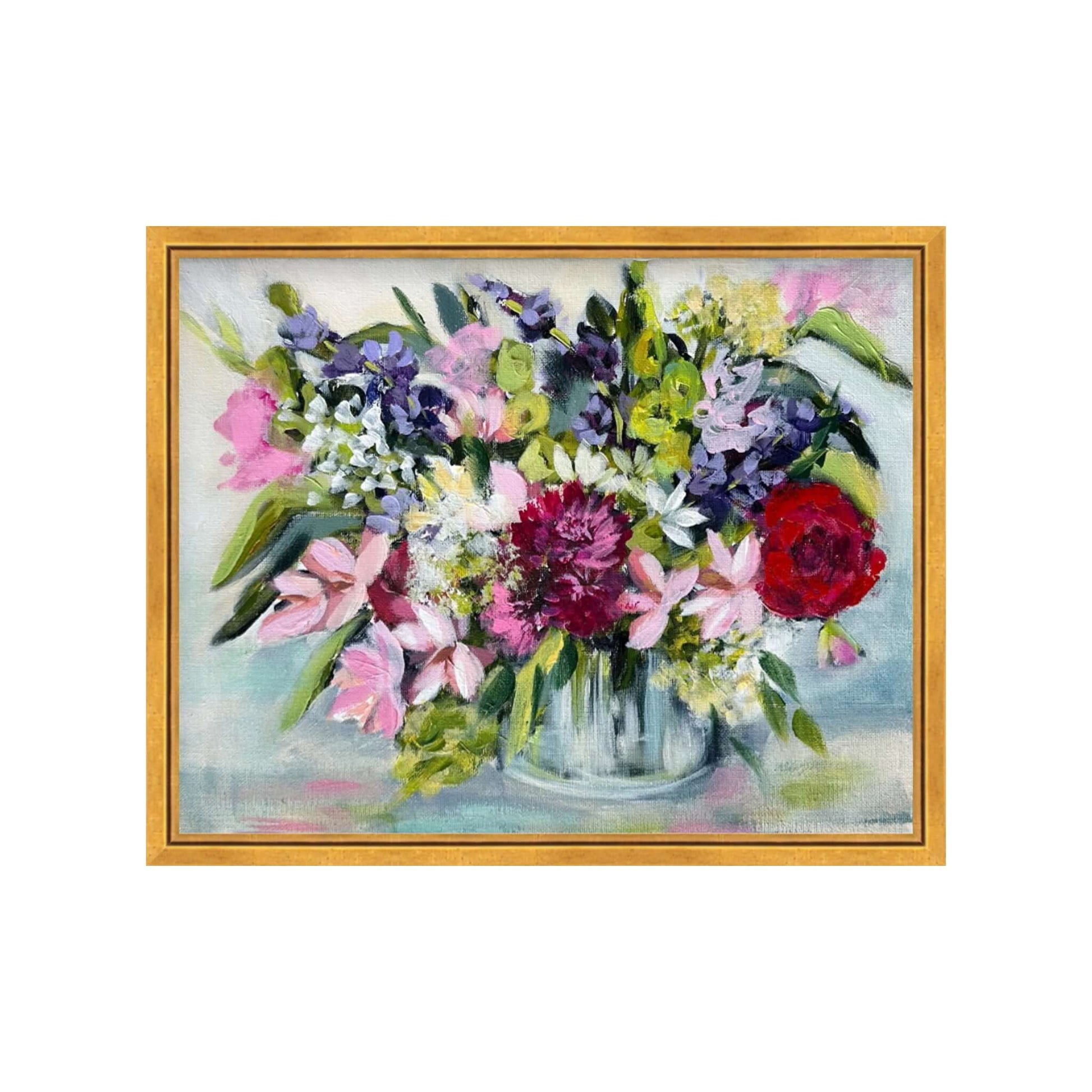 Blossom painting of colorful flowers in vase