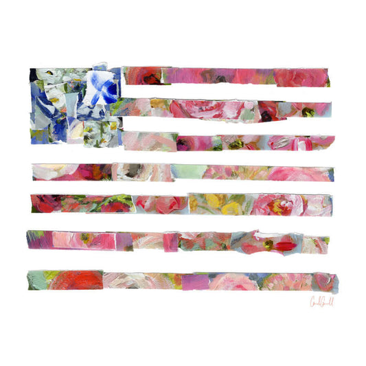 ${floral american flag} {paper art print} {floral wall art}