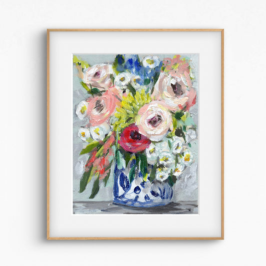 Floral painting in blue vase, image 3_6