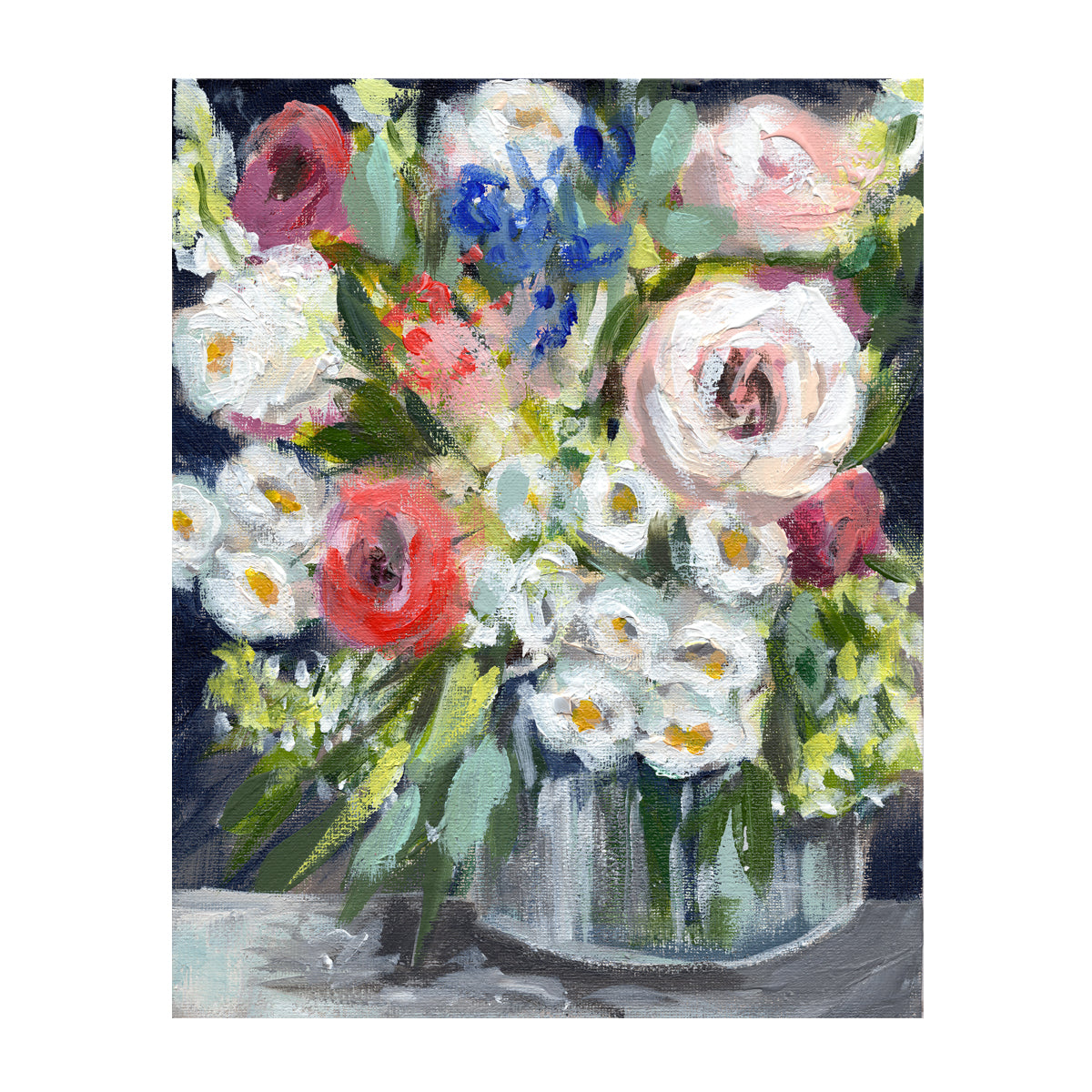 Charcoal painting of market flowers