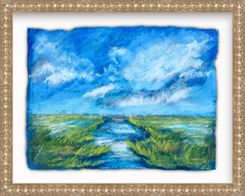 framed painting of blue marsh