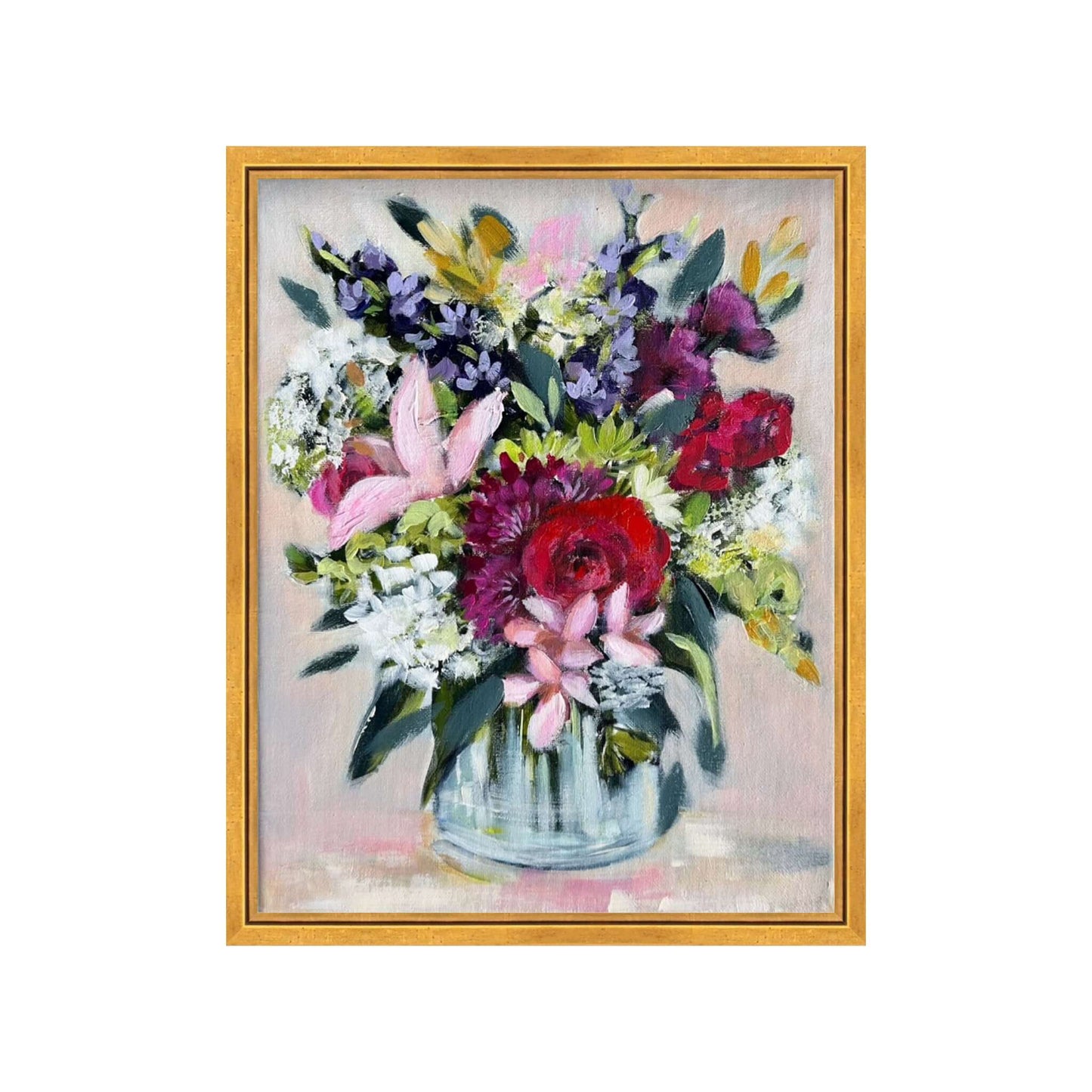Radiant floral painting in gold frame