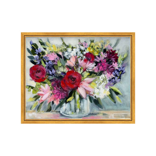 Floral bouquet painting in gold frame