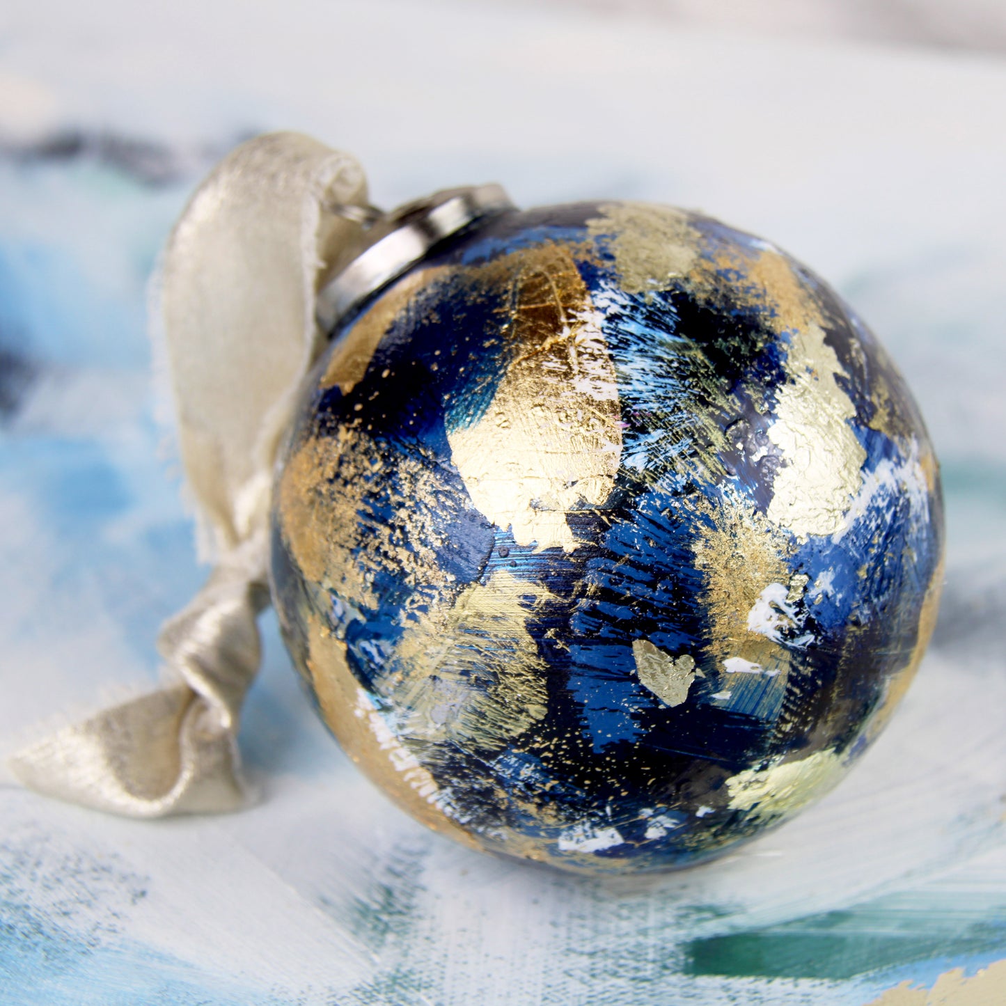 Hand Painted Glass Ornament in Sapphire