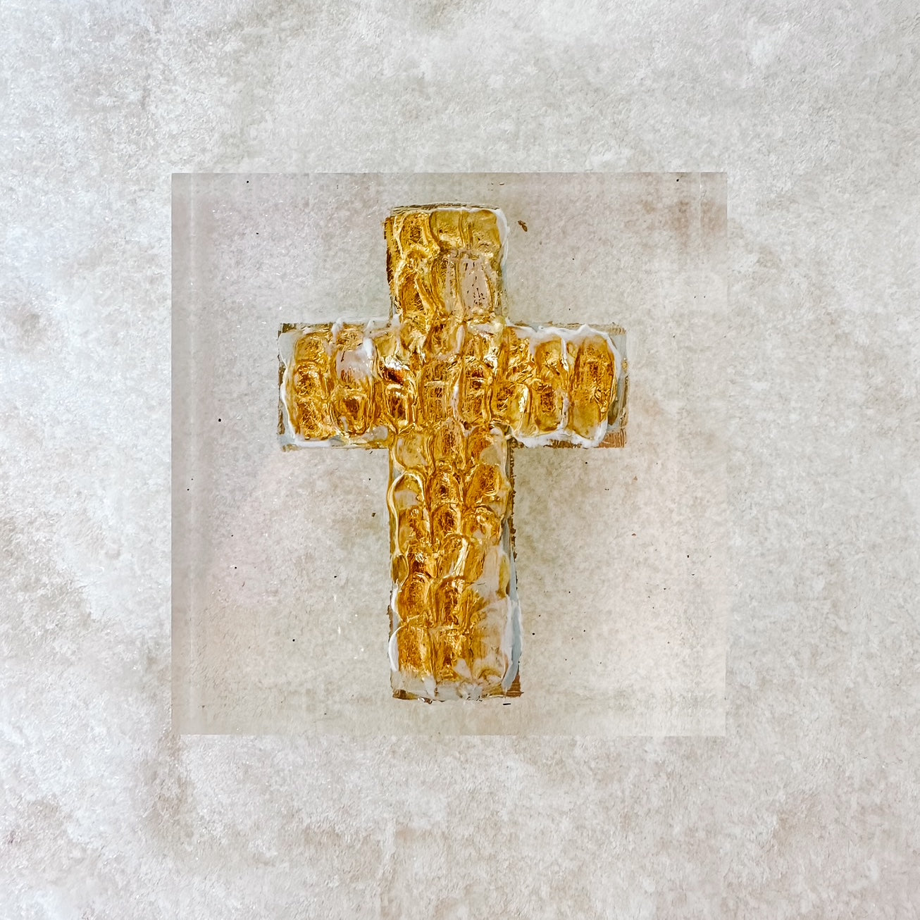 Golden Sculpted Cross Acrylic painting