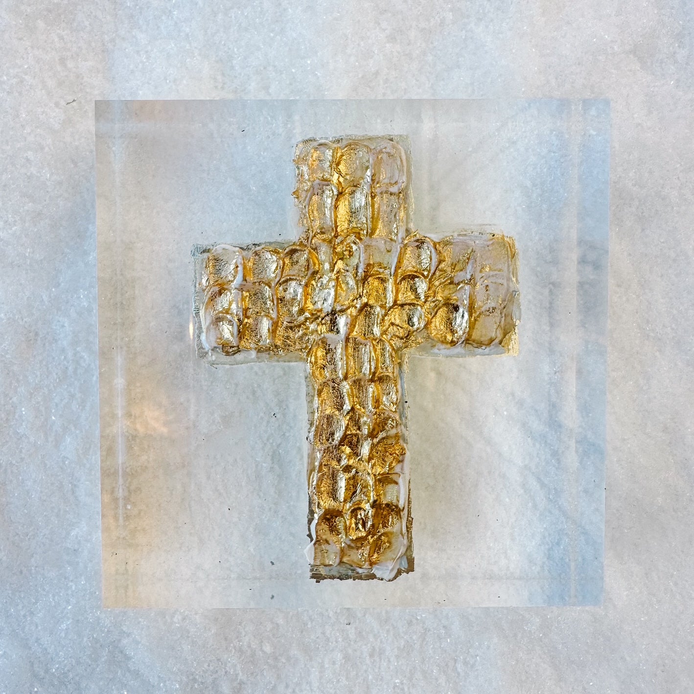 Golden Sculpted Cross Acrylic painting