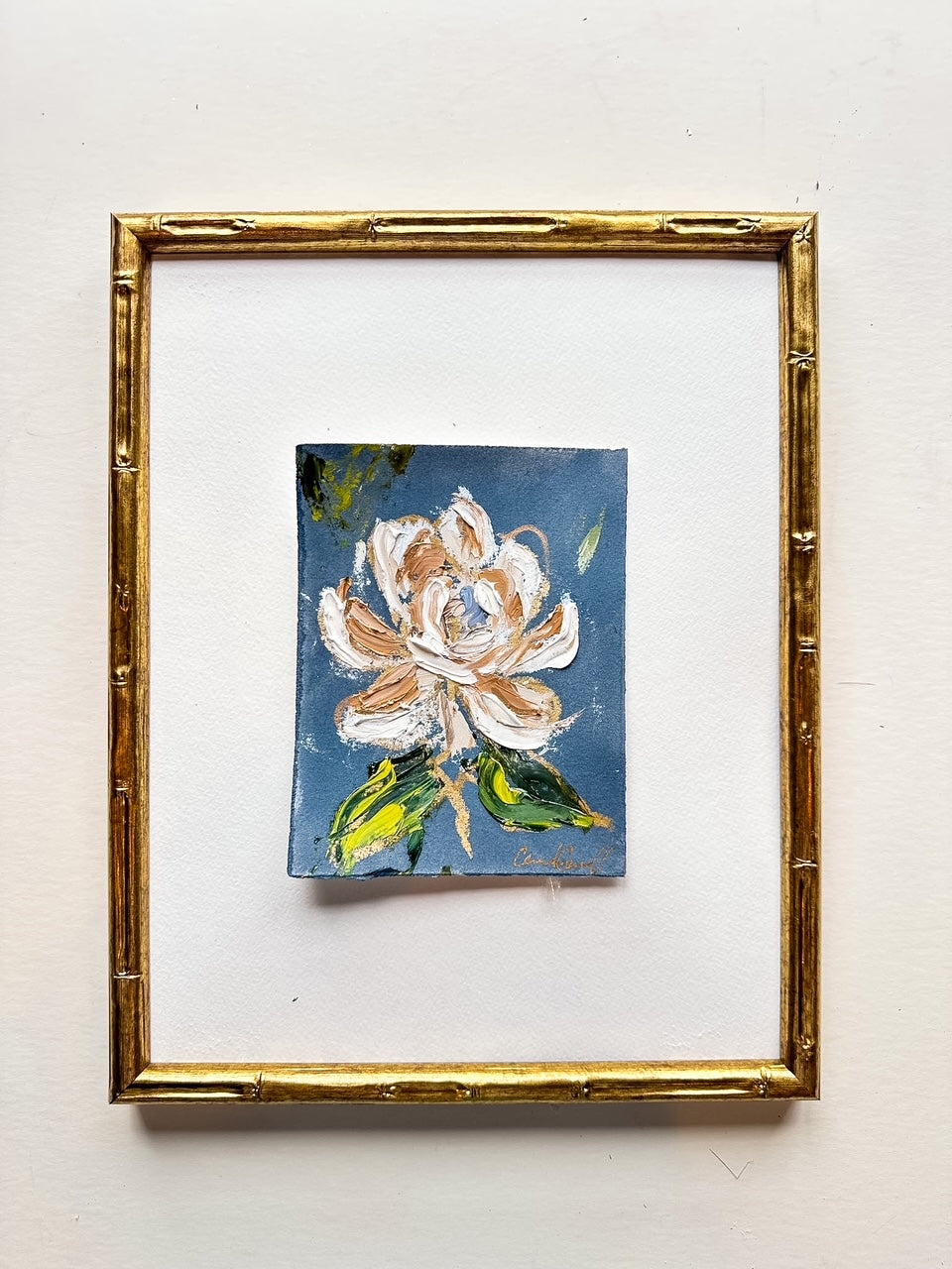 Petite Magnolia I - Oil Painting on navy paper