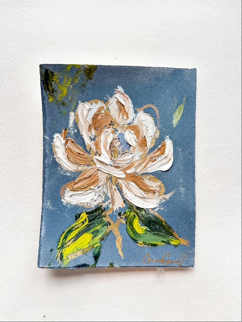 Petite Magnolia I - Oil Painting on navy paper
