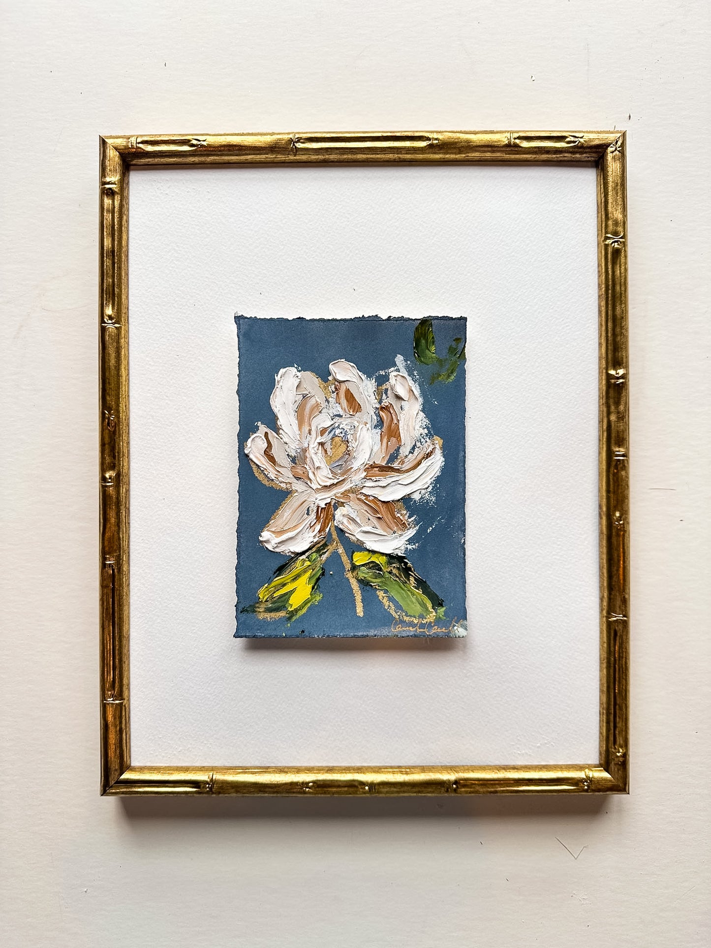 Petite Magnolia III - Oil Painting on navy paper