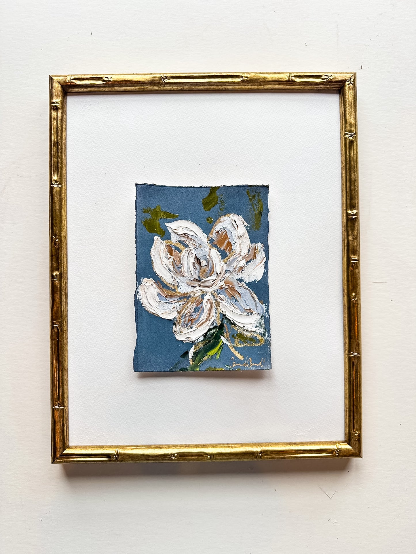 Petite Magnolia IV - Oil Painting on navy paper