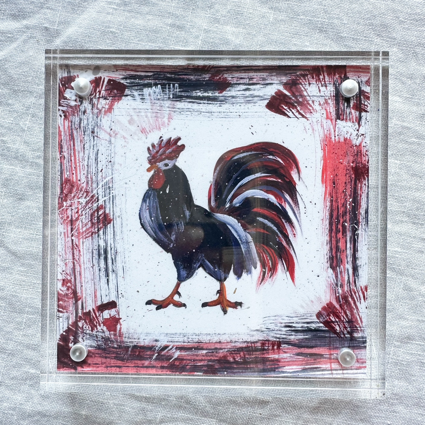 University of South Carolina Gamecock Mascot Art Print with garnet red and black details framed in acrylic art frame