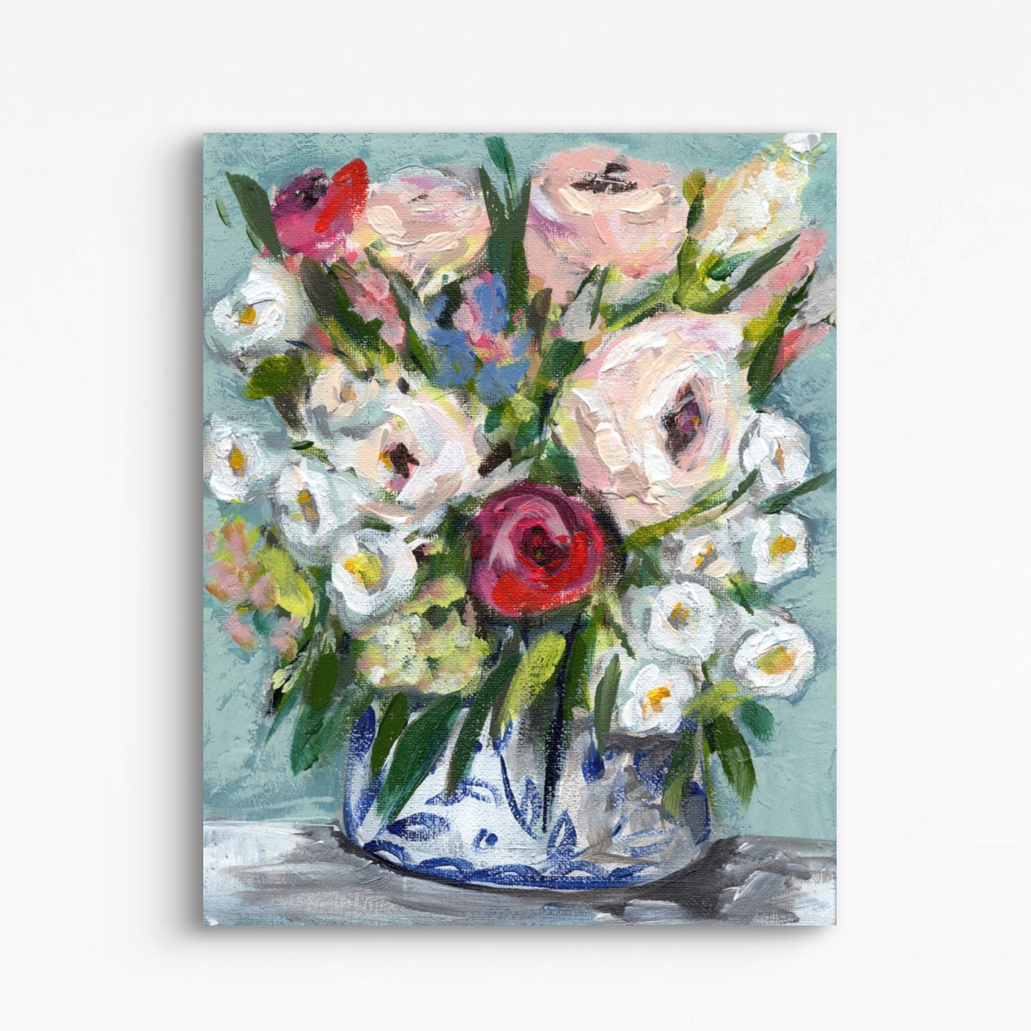 Market Flowers Aqua Canvas Print