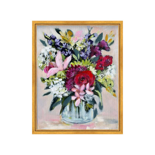 Radiant floral painting in gold frame